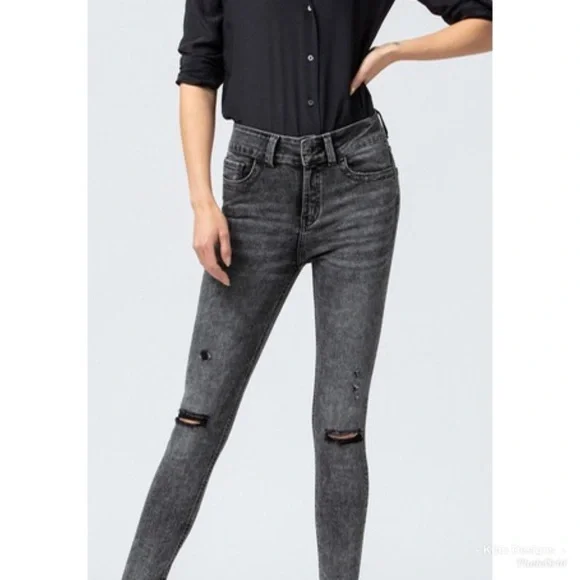 LAST PAIR! VERVET High Waisted Black Acid Wash Skinny Jeans! - Picture 5 of 8